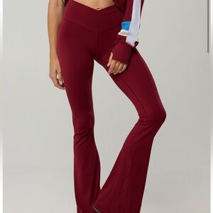 Aerie crossover Burgundy Flare Pants
